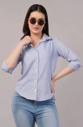 EVERSOFT FLOW Women Striped Casual Blue Shirt