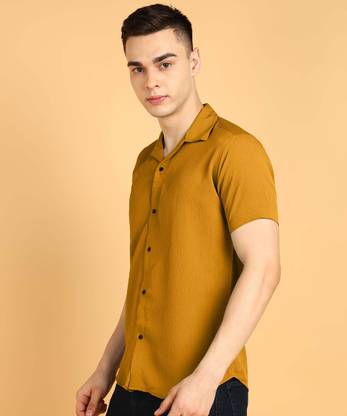 COMBRAIDED Men Solid Formal Yellow Shirt