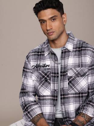 Roadster Men Checkered Casual White Shirt