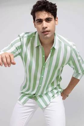 SRGI Men Striped Casual Green, White Shirt