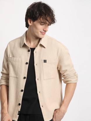 THE BEAR HOUSE Men Solid Casual Beige Shirt