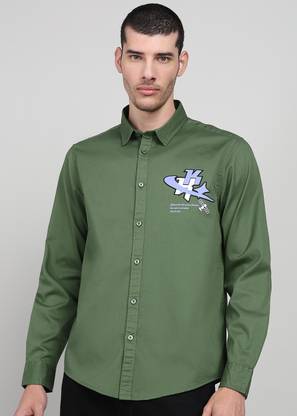 KILLER Men Printed Casual Green Shirt