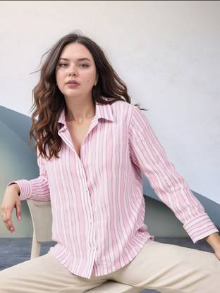 MAYKR Women Solid Casual Pink Shirt