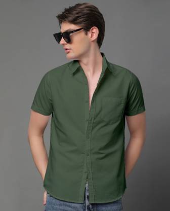 Voroxy Men Solid Casual Dark Green Shirt