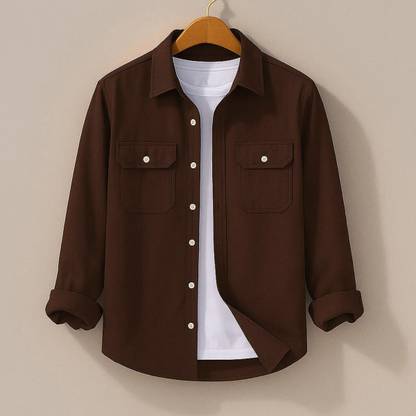 DIMMY Men Solid Casual Brown Shirt