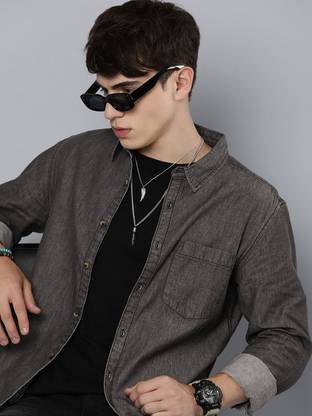 R.Code by The Roadster Life Co. Men Solid Casual Grey Shirt