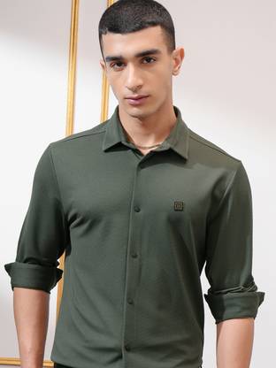 HIGHLANDER Men Solid Casual Green Shirt