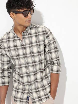 Roadster Men Checkered Casual Beige Shirt