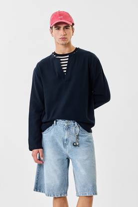 Snitch Men Solid Casual Dark Blue Shirt