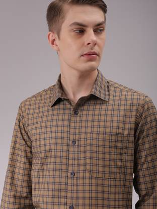 The Indian Garage Co. Men Checkered Formal Beige Shirt