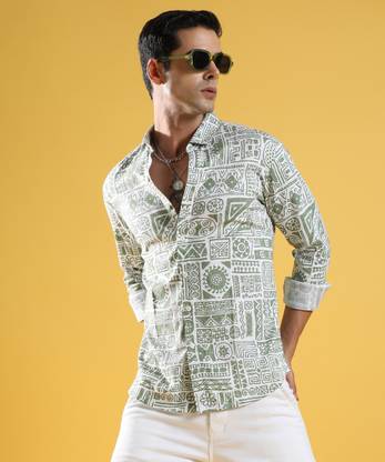 CAMPUS SUTRA Men Printed Casual Green Shirt