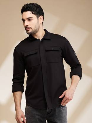 BEING HUMAN Men Solid Casual Black Shirt