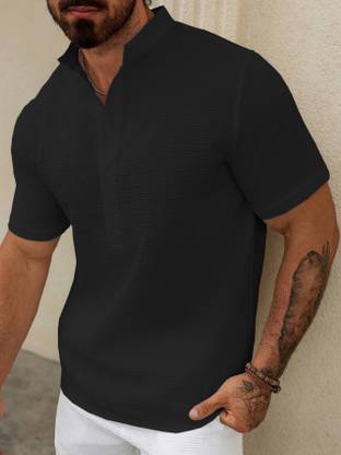 Paralians Men Solid Casual Black Shirt