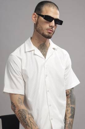 COMBRAIDED Men Solid Casual White Shirt