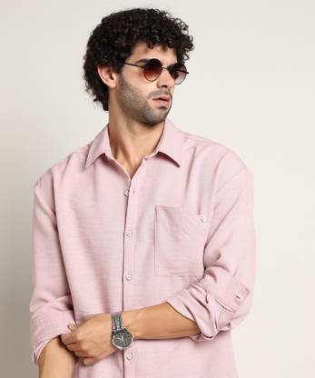 CAMPUS SUTRA Men Solid Casual Pink Shirt