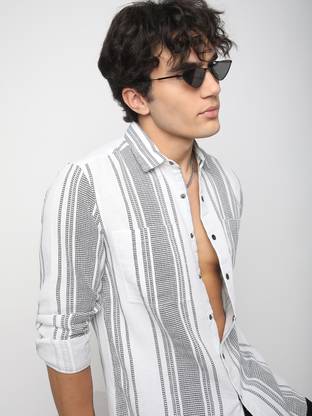 VASTRADO Men Striped Casual White Shirt