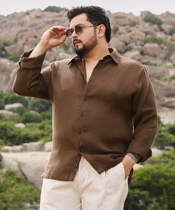 Instafab Plus Men Solid Casual Brown Shirt