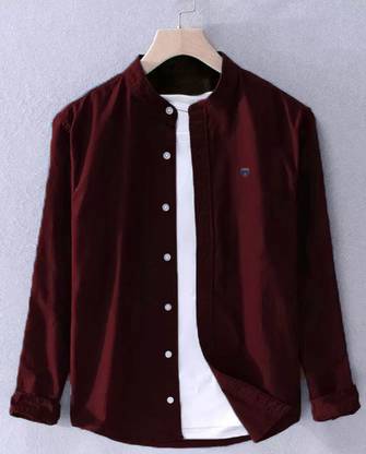 FUBAR Men Solid Casual Maroon Shirt