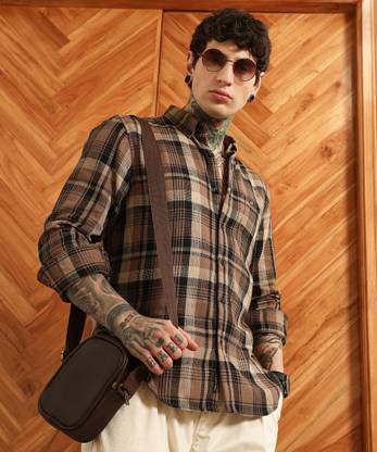 CAMPUS SUTRA Men Checkered Casual Brown Shirt