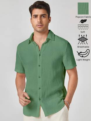 Webric Men Self Design Casual Light Green Shirt