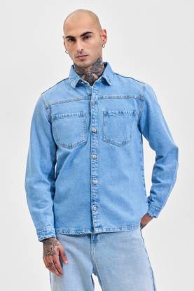 Snitch Men Solid Casual Light Blue Shirt