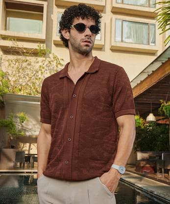 CAMPUS SUTRA Men Solid Casual Brown Shirt