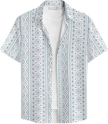 Bullmer Men Printed Casual Grey, White Shirt