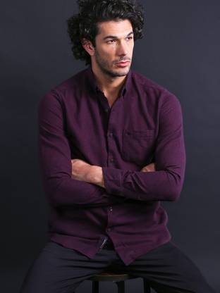 THE BEAR HOUSE Men Solid Casual Purple Shirt