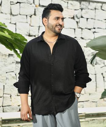 Instafab Plus Men Solid Casual Black Shirt