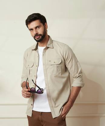 WROGN Men Solid Casual Beige Shirt