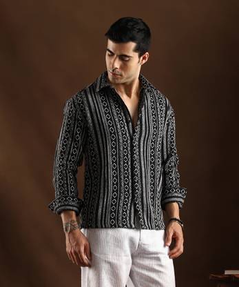 CAMPUS SUTRA Men Self Design Casual Black Shirt