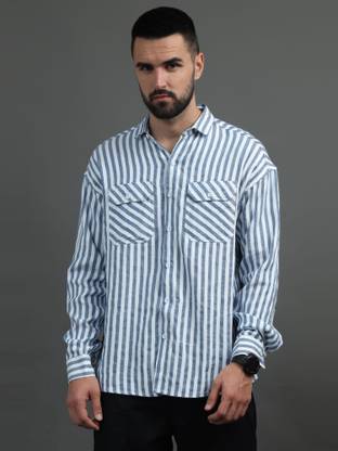 Kolor Fusion Men Striped Casual White Shirt