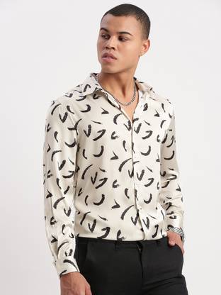 SHOWOFFFF Men Printed Casual Cream Shirt