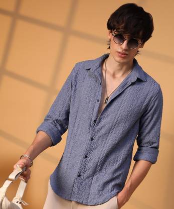 CAMPUS SUTRA Men Solid Casual Blue Shirt