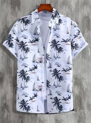 spela Men Printed Casual Black, White Shirt