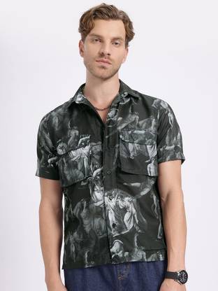 Glitchez Men Self Design Casual Black Shirt