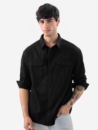 The Souled Store Men Solid Casual Black Shirt