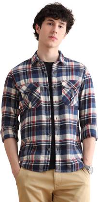 Bushirt Men Checkered Casual Blue Shirt