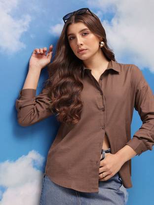 CORSICA Women Solid Casual Brown Shirt