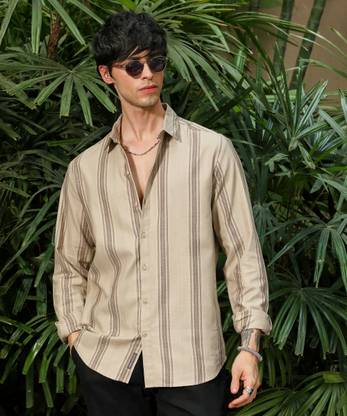CAMPUS SUTRA Men Self Design Casual Beige Shirt