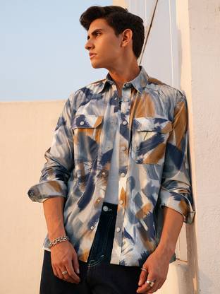 LOCOMOTIVE Men Printed Casual Grey Shirt