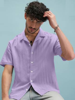 FIBERMILL Men Solid Casual Purple Shirt