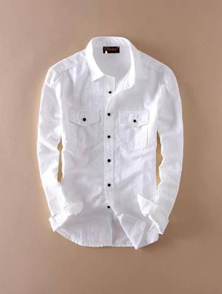 Men Regular Fit Solid Spread Collar Casual Shirt