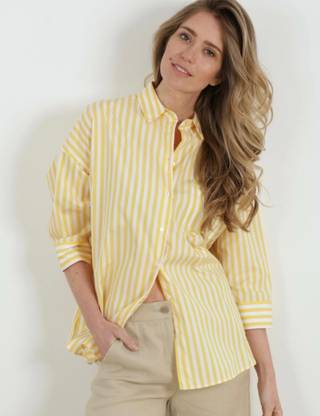Femibazaar Women Striped Casual Yellow Shirt