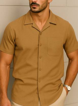 Try This Men Solid Casual Brown Shirt