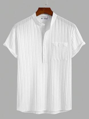 WOXEN Men Striped Casual White Shirt
