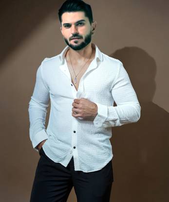 Marmic Fab Men Solid Casual White Shirt