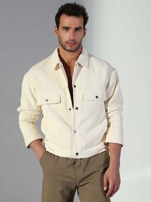 SHOWOFFFF Men Solid Casual Cream Shirt