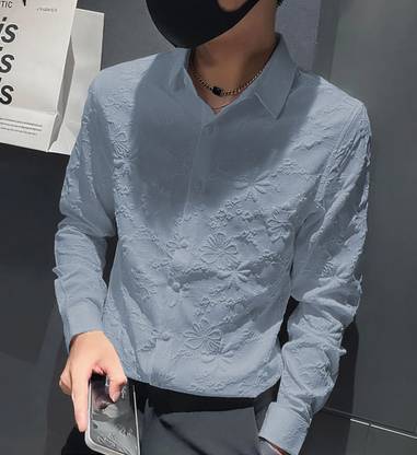 Fashionable Village Men Solid Casual Light Blue Shirt