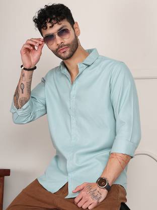 Tanip Men Solid Casual Light Green Shirt
